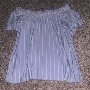 American Eagle baby blue stripped shirt.
